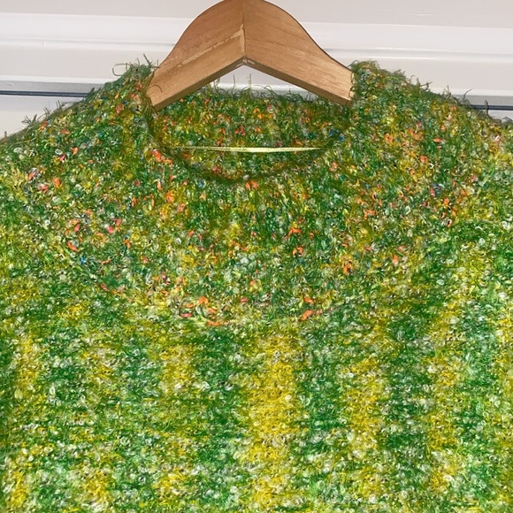 FREE PEOPLE Stardust Slouchy Mock Neck Pullover Sweater M Lemon Lime Green NEW - Picture 6 of 8